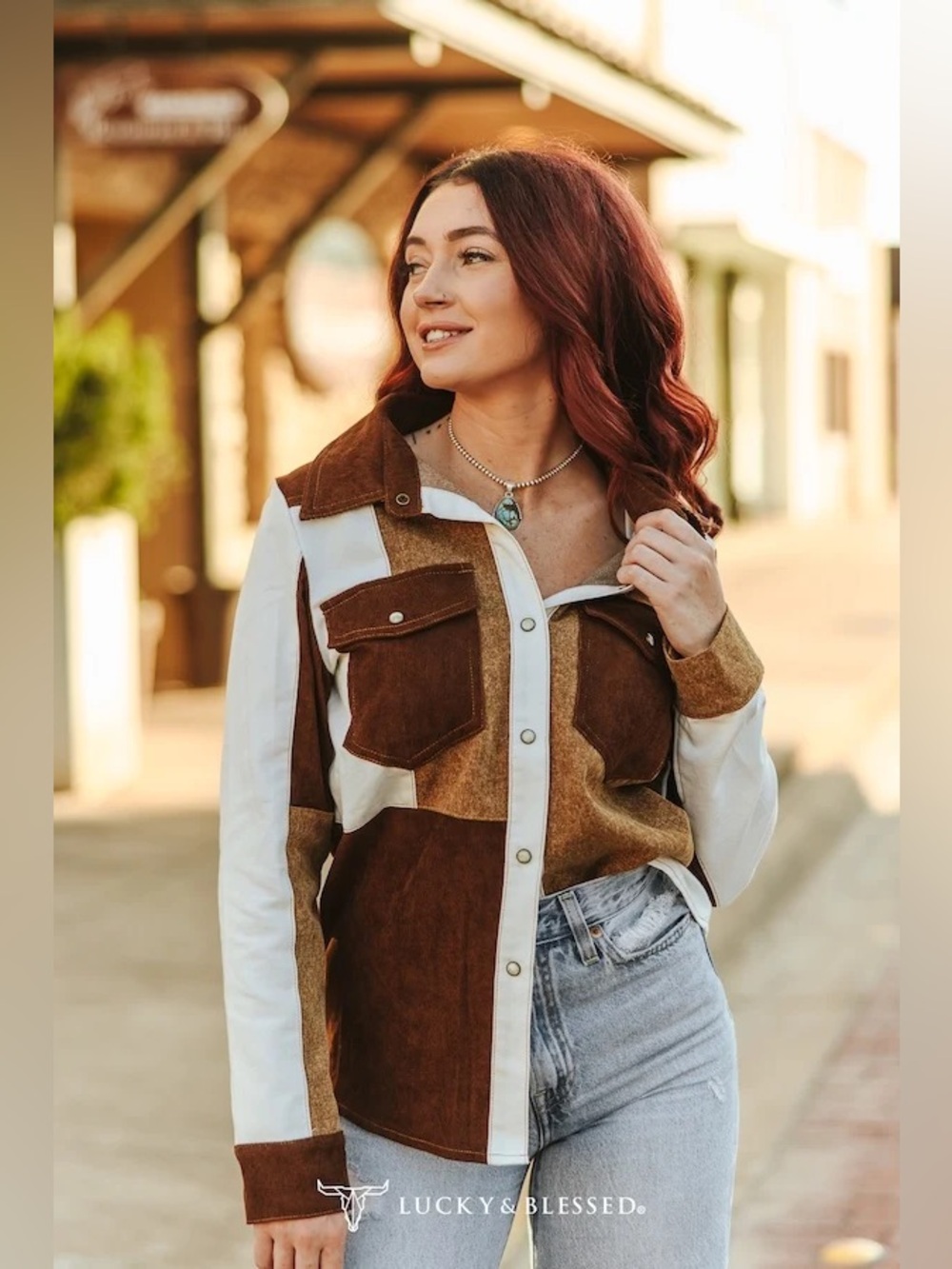 Lucky & Blessed Multi Fabric Patchwork Denim Long Sleeve Pearl Snap WesternShirt